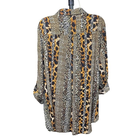 Womens Animal Print Button Down Blouse Fred David Pluse Size 2X Shirt u - Picture 8 of 11